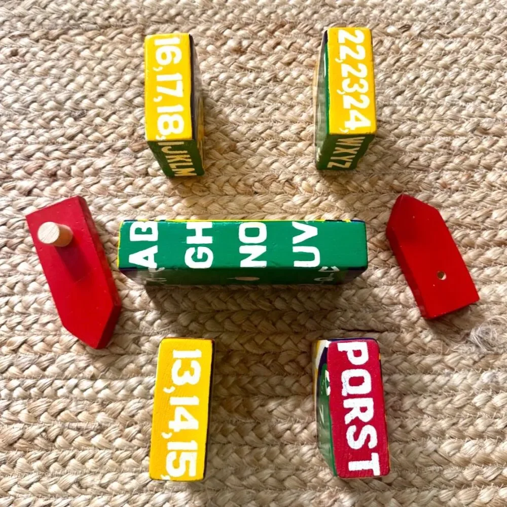 Vintage Wood 3D Puzzle Hand Made Alphabet Numbers Clock UNIQUE Folk Art